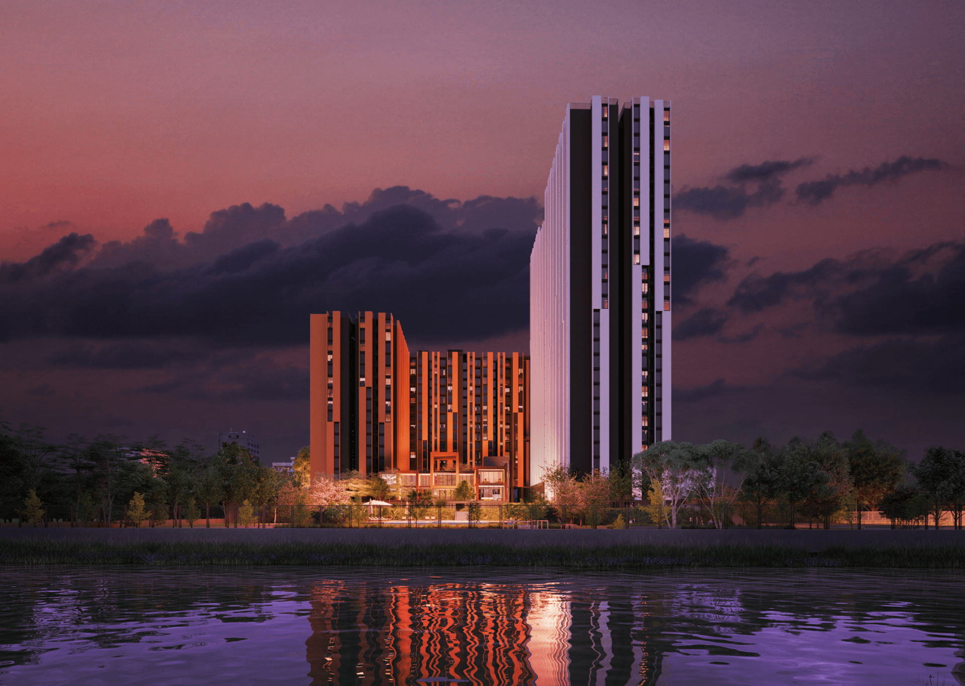 Artist's impression of Assetz Canvas & Cove towers beside a lake; visual depicts the overall project, not a specific phase.