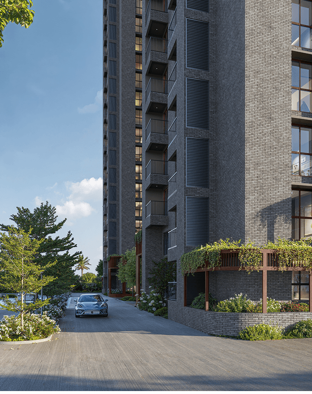 Landscaping and shaded walking paths to create comfortable pedestrian friendly spaces.